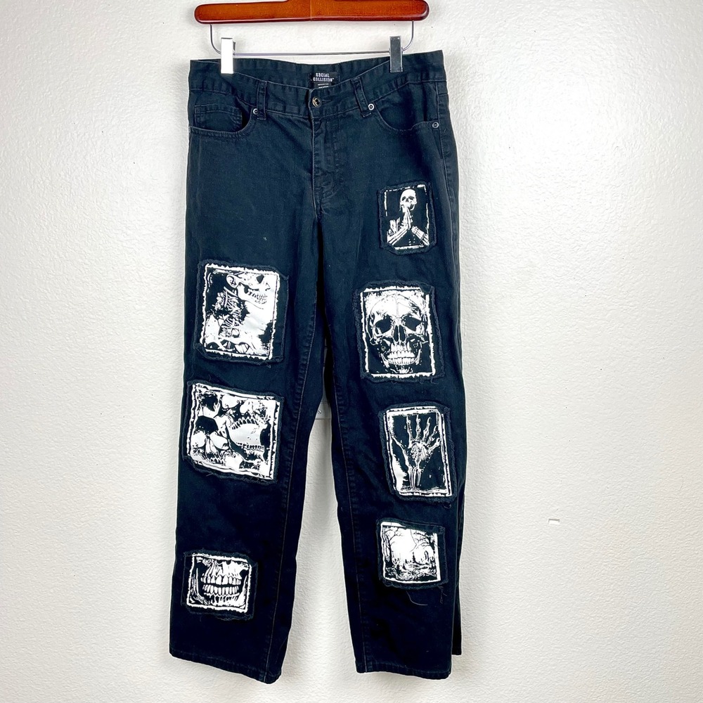 Hot Topic Social Collision Mens Pants Sz 30x32 Black Denim Emo Alt Punk Goth